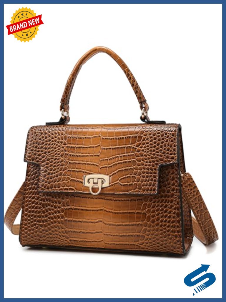 Structured Croc-Embossed Vegan Leather Satchel Crossbody Bag